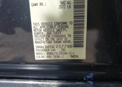 2016 Nissan Altima 2.5 Sl z USA, uszkodzony, nr VIN 1N4AL3AP1GC257790